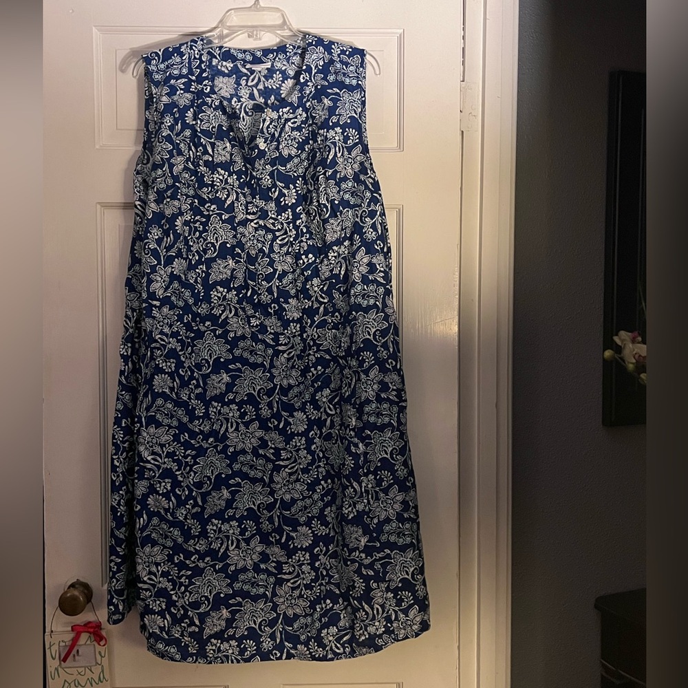 J. Jill Navy and White Floral Linen Maxi Dress
